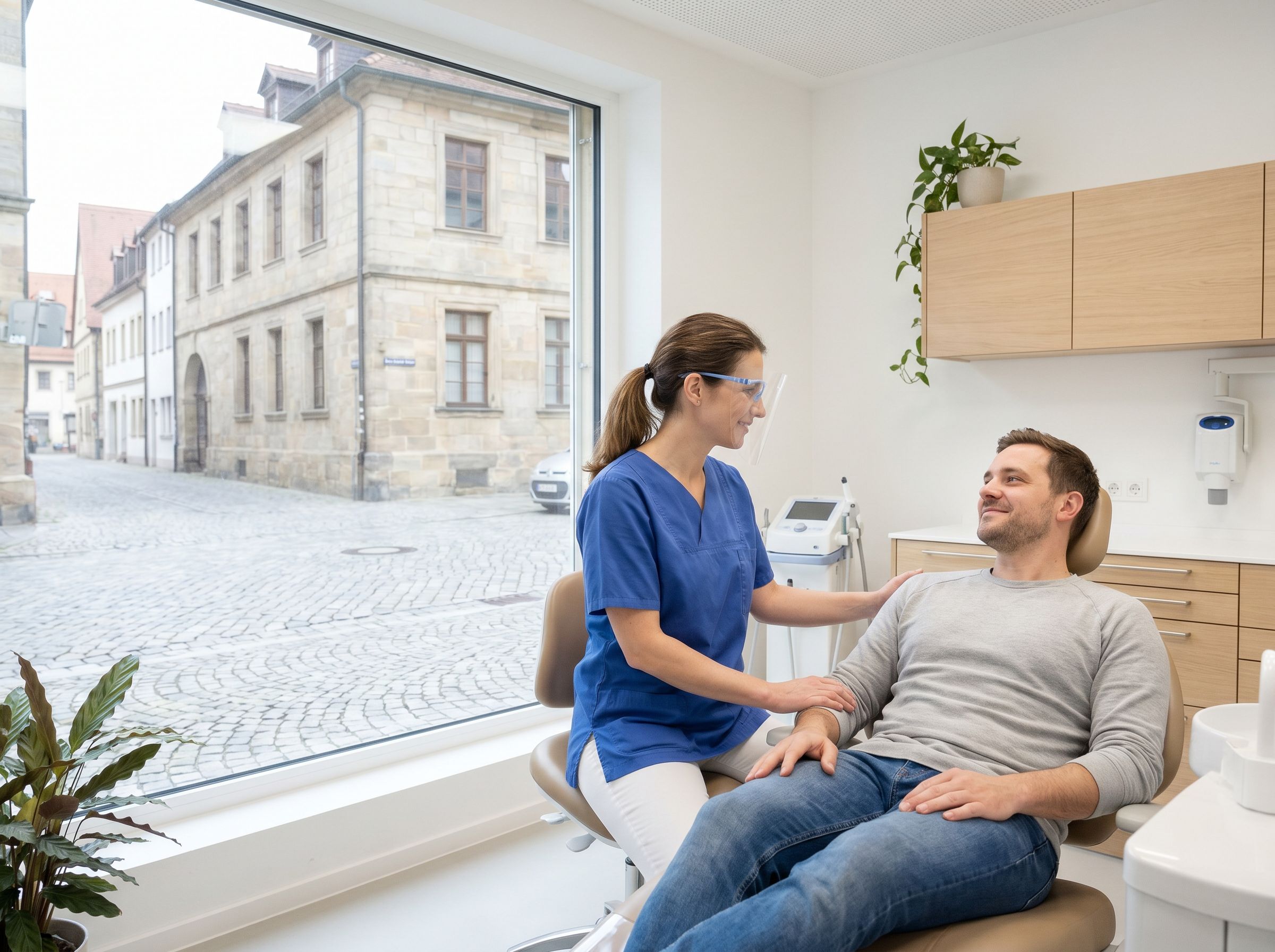 Ruhiger Behandlungsstuhl am Fenster mit Tageslicht